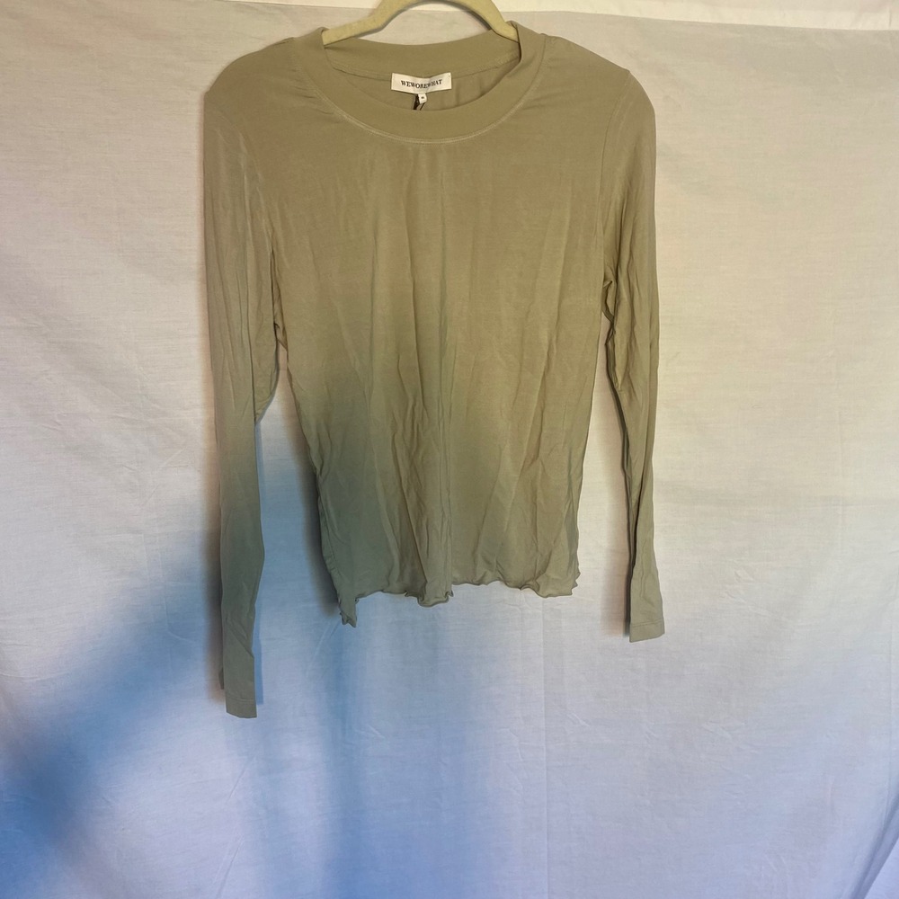WEWOREWHAT Sage Green Modal Jersey Long Sleeve Crewneck Top XL